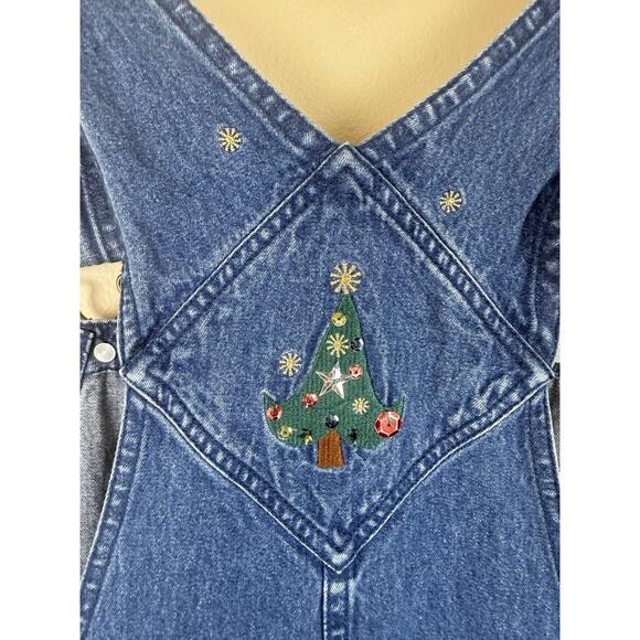 Christopher & Banks Womens Denim Overalls With Santa Embroidery Size M Y2K - Picture 7 of 15